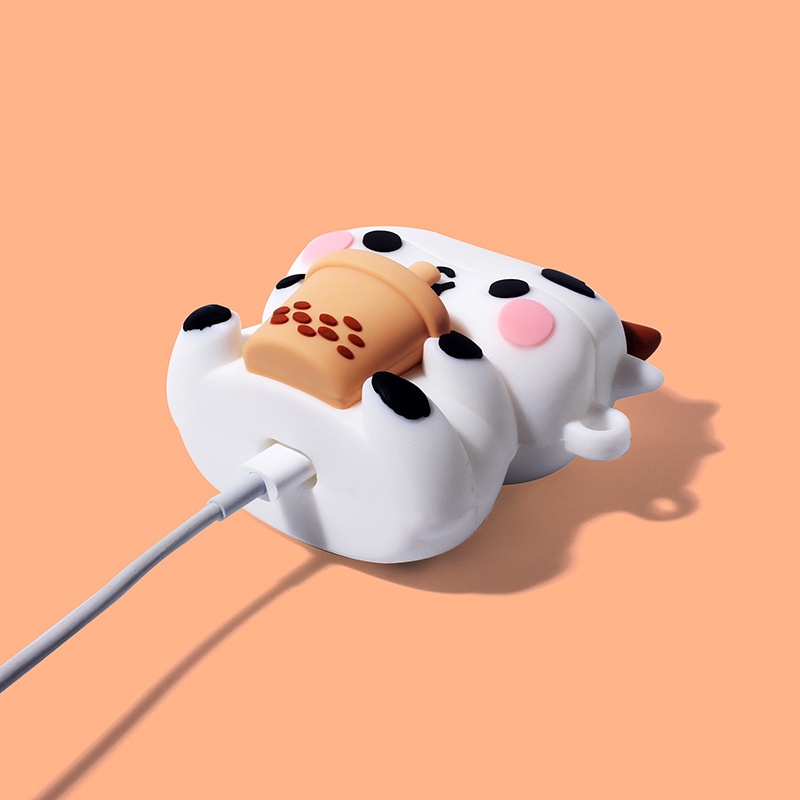 3D Cute Cow with Bubble Milk Tea Bluetooth Earphone Case Soft TWS Cover for Airpods 1 2 3 Airpods3 I12 inpods 12 Headphone Protector