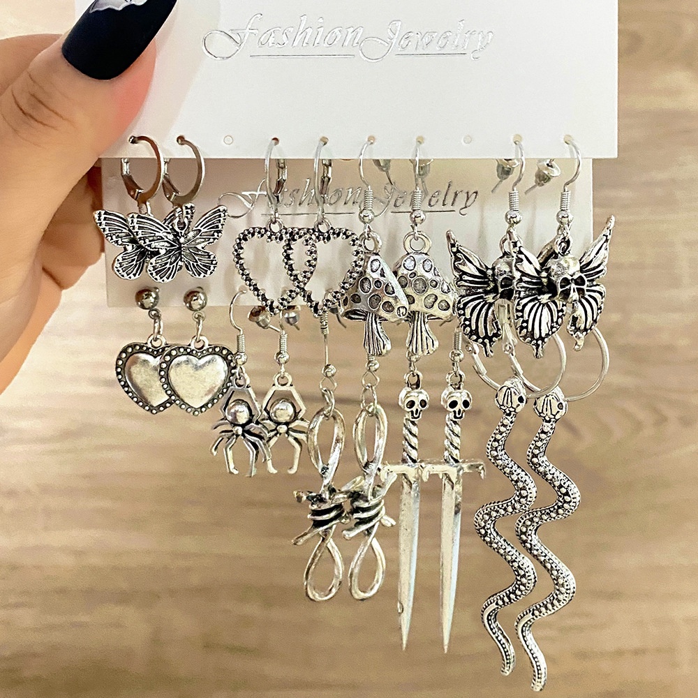 Fashion Ular Kupu-Kupu Berongga 18 Pcs Anting set Spider Tengkorak Pedang Halloween Anting Aksesoris Perhiasan Untuk Wanita