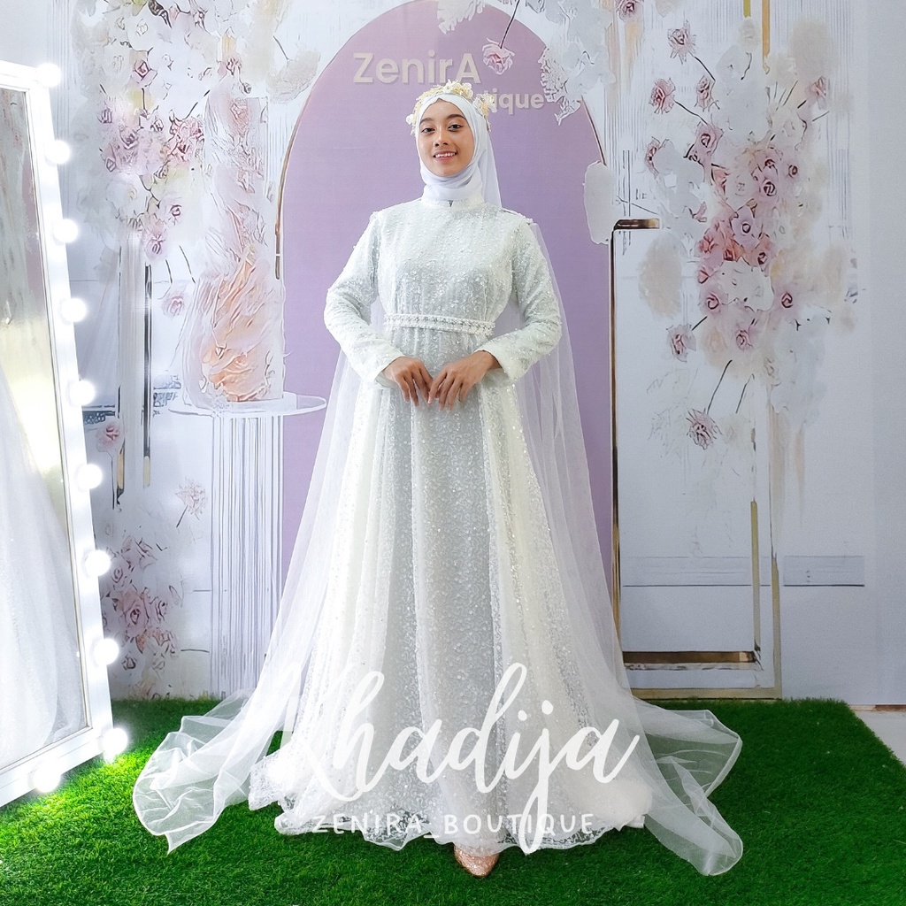 KHADEEJA Wedding Dress FREE VEIL dan tile Wings slayer Mewah dan murah / Gaun pernikahan putih / akad / prewedding