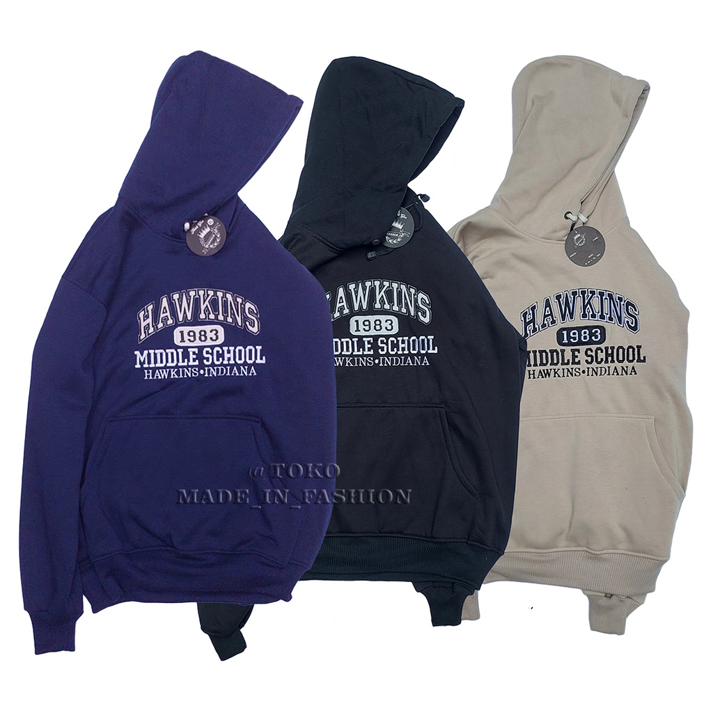 Hoodie HAWKINS Middle School 1983 embroid / Hoodie Pria Terbaru Sweater Wanita Aesthetic logo bordir