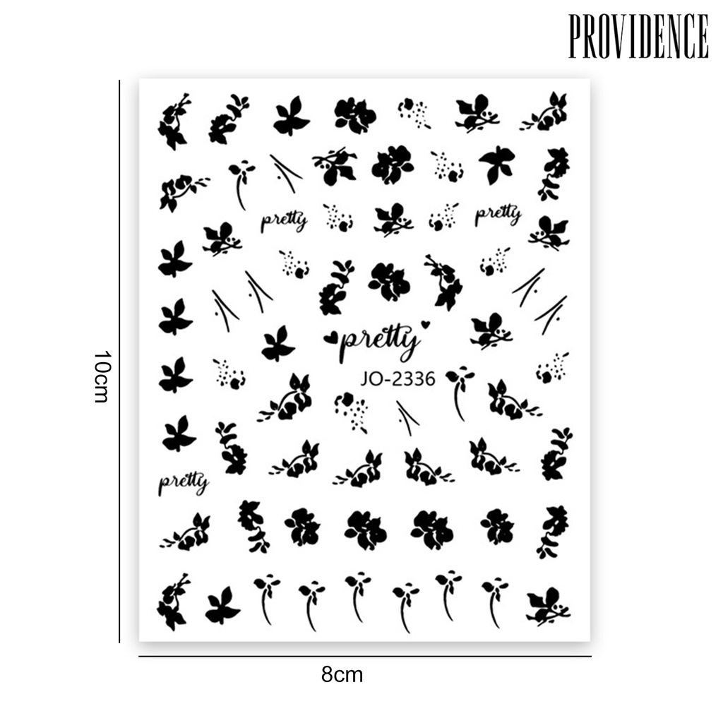 Providence 6lembar Stiker Kuku Tidak Luntur Perekat Diri Tahan Lama DIY Warna Solid Hitam Putih Digambar Tangan Daun Mawar Nail Art Decal Salon Kuku Supply