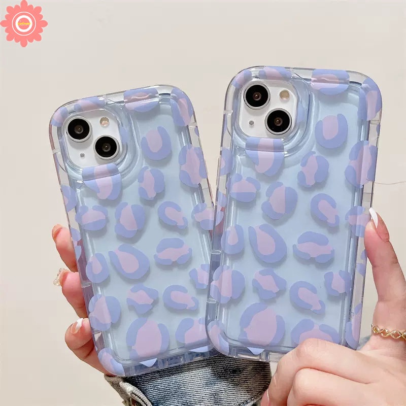 Shockproof Airbag Case Kompatibel Untuk IPhone 7Plus 8Plus 11 14 13 12 Pro MAX X XS MAX XR 6 6S Plus SE 2020 Ins Fashion Ungu Leopard Print Soft TPU Cover