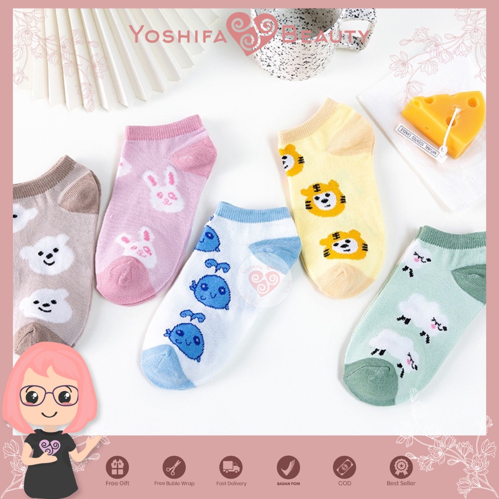 Kaos Kaki Pria Wanita Pendek Motif Cute Animal  Kaos Kaki Unisex Fashion Korea