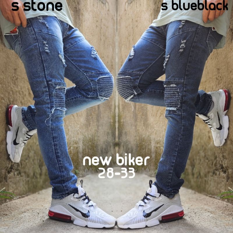 Celana Pria Jeans Biker Sobek Puring Jeans Ripped