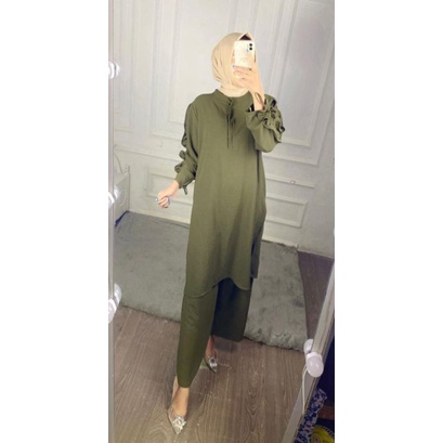 Set Tunik Serut Yoana Setelan Kulot Panjang Cringkel Airflow Kekinian ko