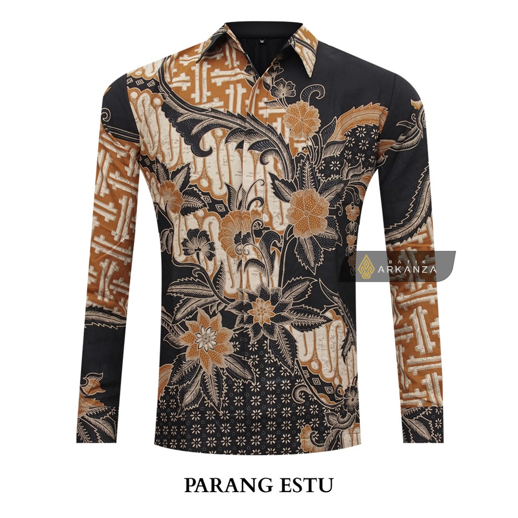 BATIK ARKANZA Motif PARANG ESTU Hem Atasan Kemeja Baju Batik Premium Pria Cowok Laki Laki Slimfit Full Lapis Furing Tangan Lengan Panjang Lengan Pendek Original Asli Solo Laweyan