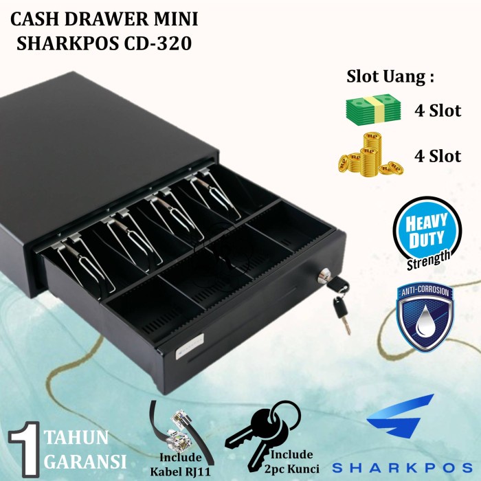 

[[JNT COD]] MINI CASH DRAWER/LACI UANG KASIR SHARKPOS CD-330 RJ-11 (37 x 33) MK330 - SHARKPOS CD320