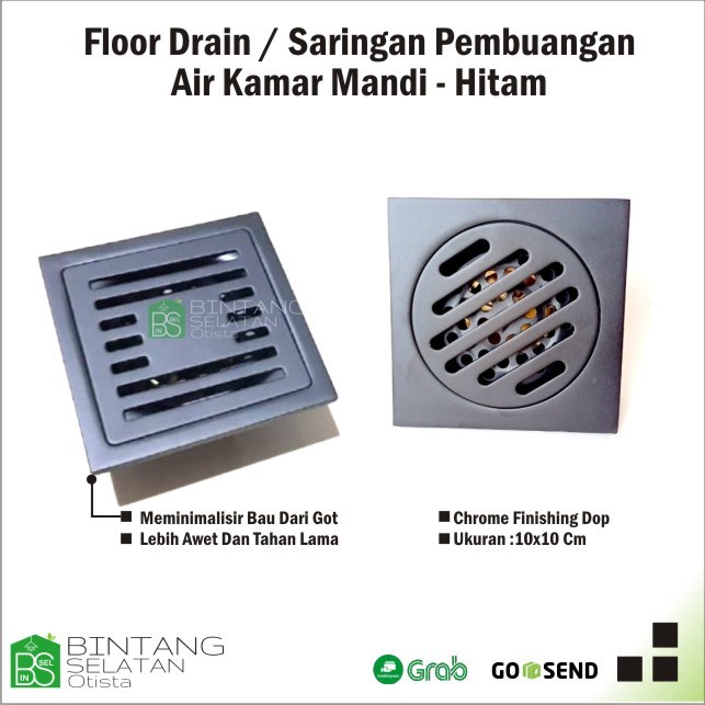 Saringan Floor Drain Hitam/ Saringan Got Air Kamar Mandi Kotak Black Series