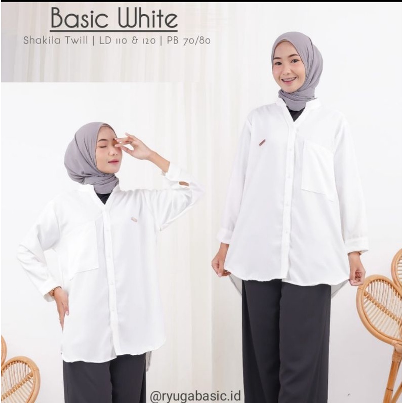 SHAQILA BASIC WHITE|SHAQILA TWILL BASIC|KEMEJA SHAQILA BIGSIZE|SHAQILA POLOS V NECK