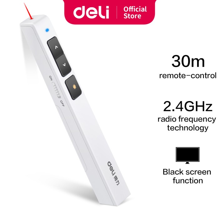 

[[JNT COD]] Deli Laser Pointer + Presenter Wireless USB Pen Laser Jarak 30M 2802 - Putih
