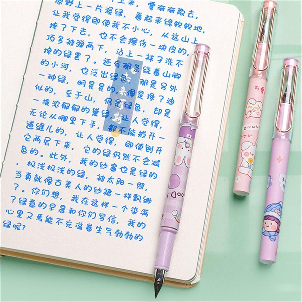 Agustina Fountain Pen Kantor Kartun F 0.5mm EF 0.38 mm Tinta Diganti Pena Inking Mahasiswa