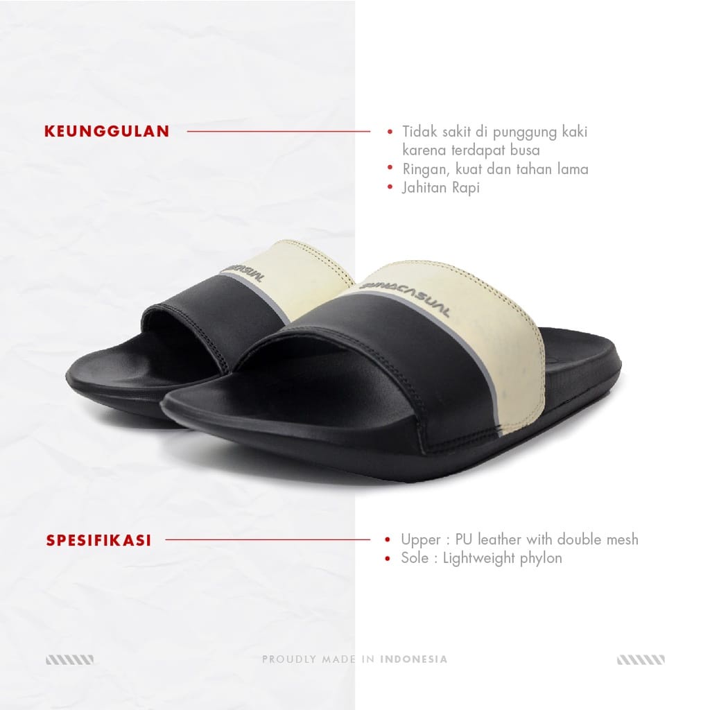 Sun Casual - Vol 3 White / Black | Slippers Slide | Sandal Pria | Sandal Wanita | Sandal Unisex