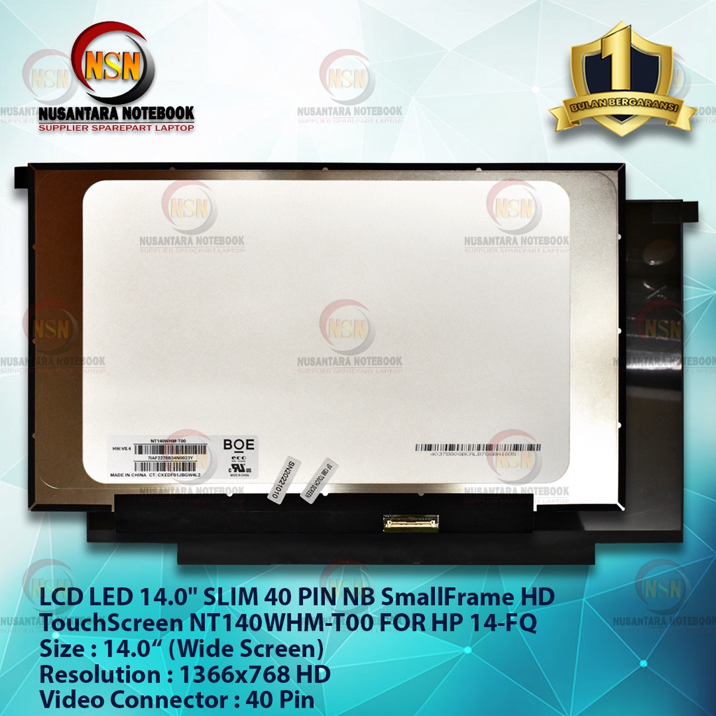 LED 14.0 Inch Slim 40Pin No Bracket SmallFrame HD NT140WHM-T00 TOUCSHCREEN For HP 14-FQ