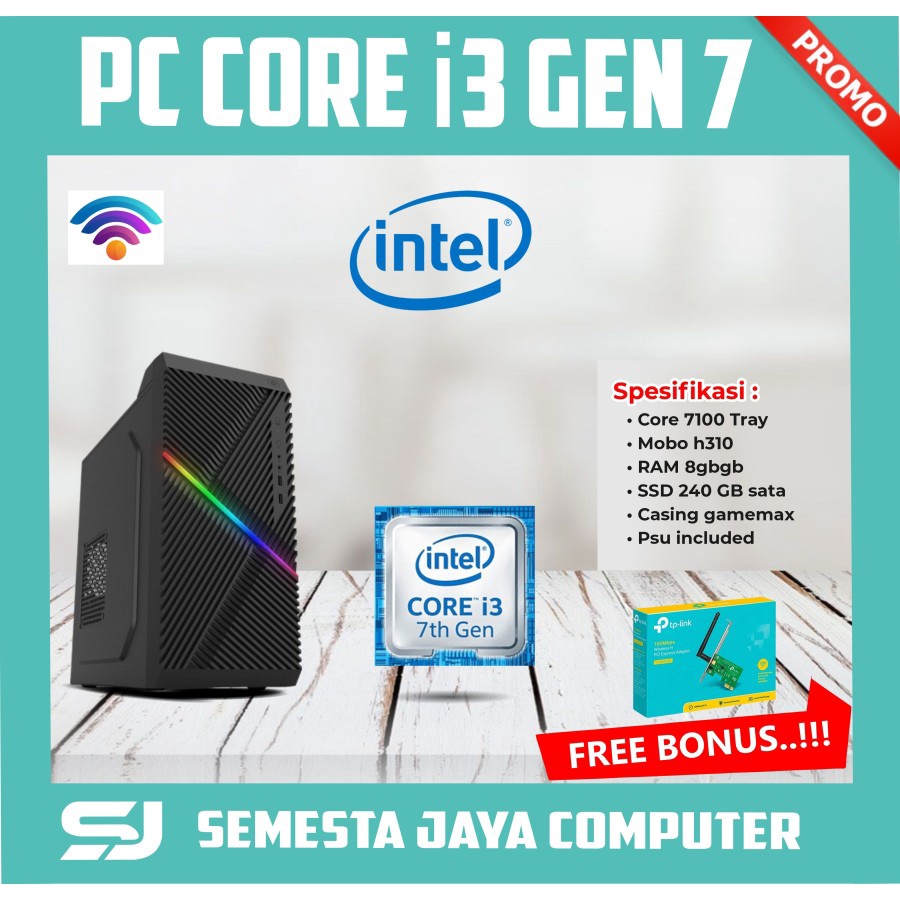 PC CORE i3 7100 RAM 8GB SSD 240GB/480GB CPU OFFICE/KOMPUTER KANTOR