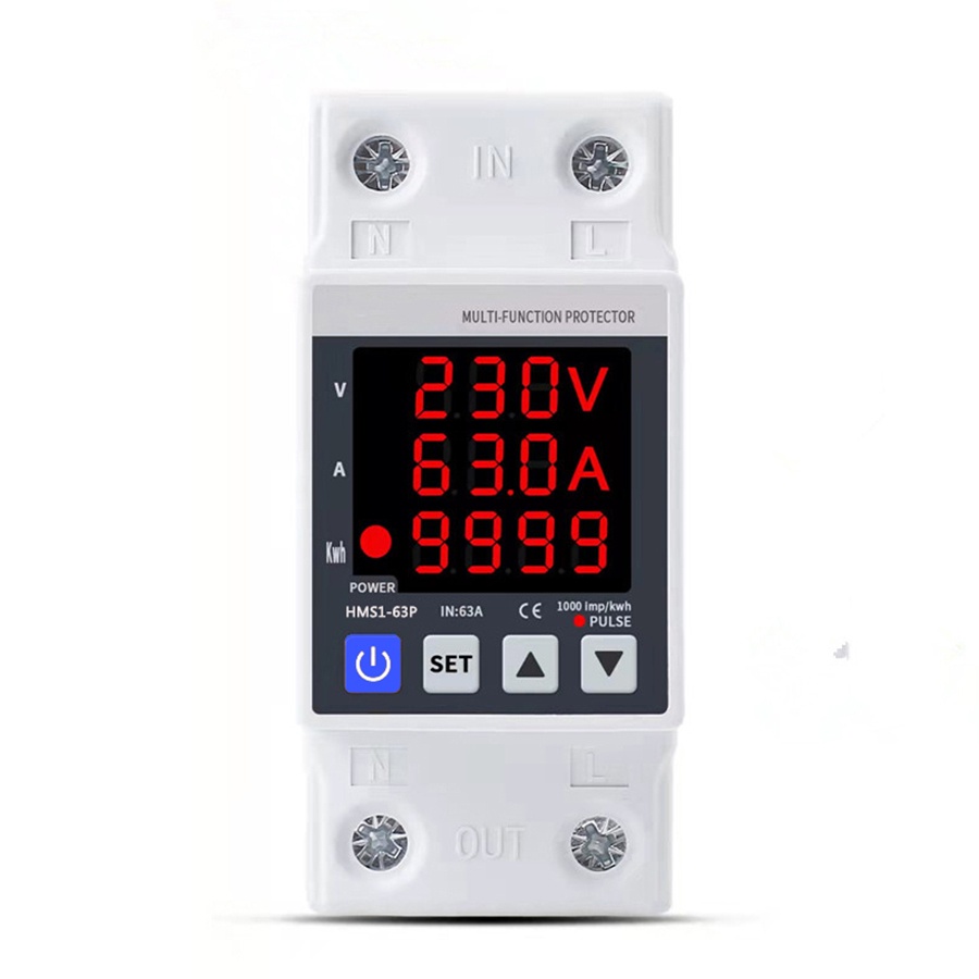 Din Rail Adjustable 3IN1 Over Under Voltage Current Protection 2P 63A 230V