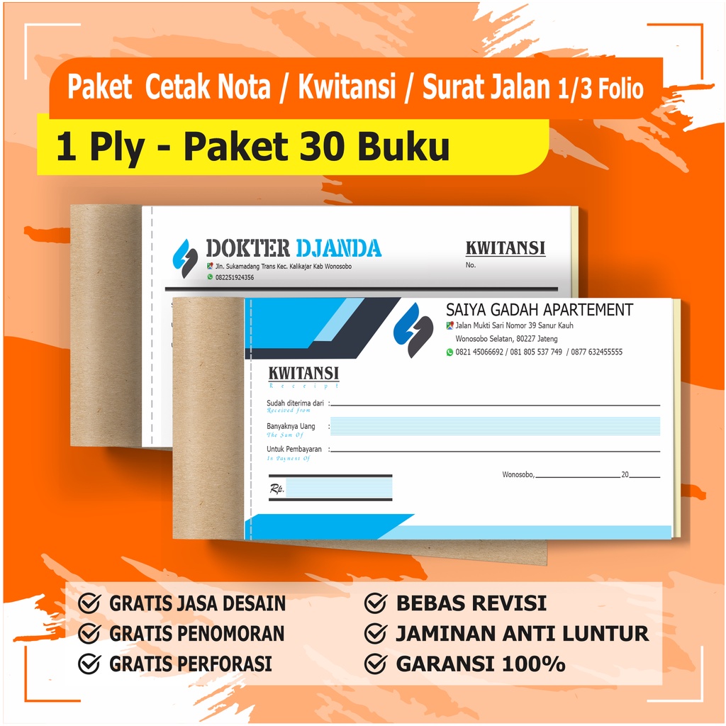 

cetak kwitansi custom 1 ply / Paket 30 buku ( 1 RIM ) nota custom surat jalan custom BEBAS DESAIN