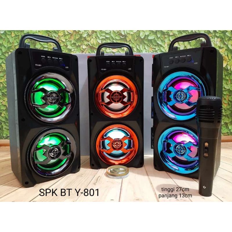 Speaker Bluetooth YD-801/MH-36BT Bonus Mic 3 Inchi Salon Aktif Portable Radio Fm/Speaker Wireless Led Hifi Stereo