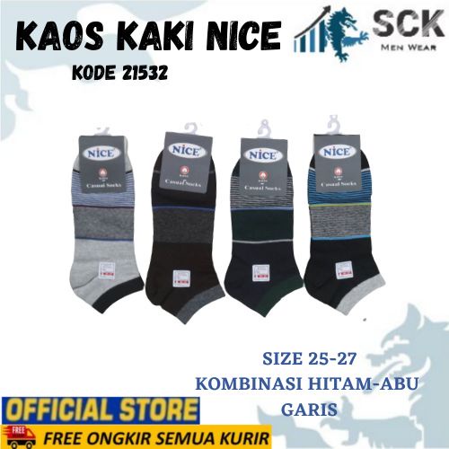 Kaos Kaki Pria NICE 21532 Tumit Polos / Kaus Kaki Invisible Socks