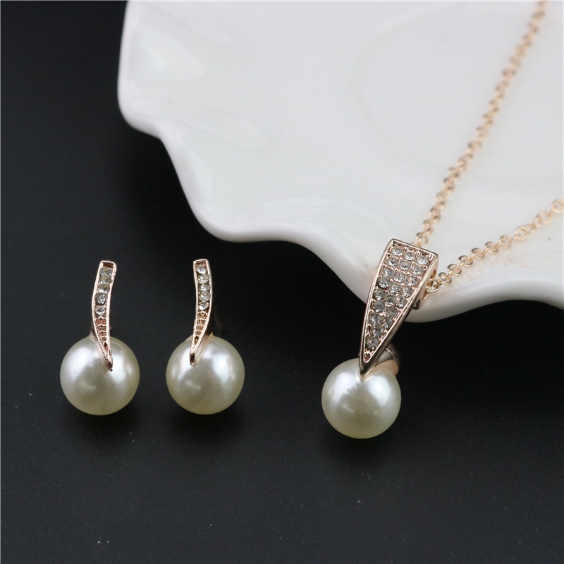 Aksesoris Pengantin Wanita | Set Kalung Anting Mutiara Berlian Imitasi | Aksesoris Wanita | Sendok Garpu Bahan Stainless Steel