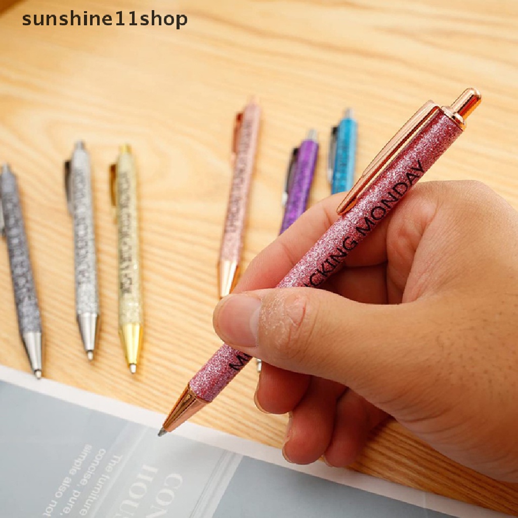 Sho 7pcs Pulpen Ballpoint Lucu Novelty Daily Pen Set, Gifta Kantor Ofensif, Weekday Vibes Glitter Pen Set N