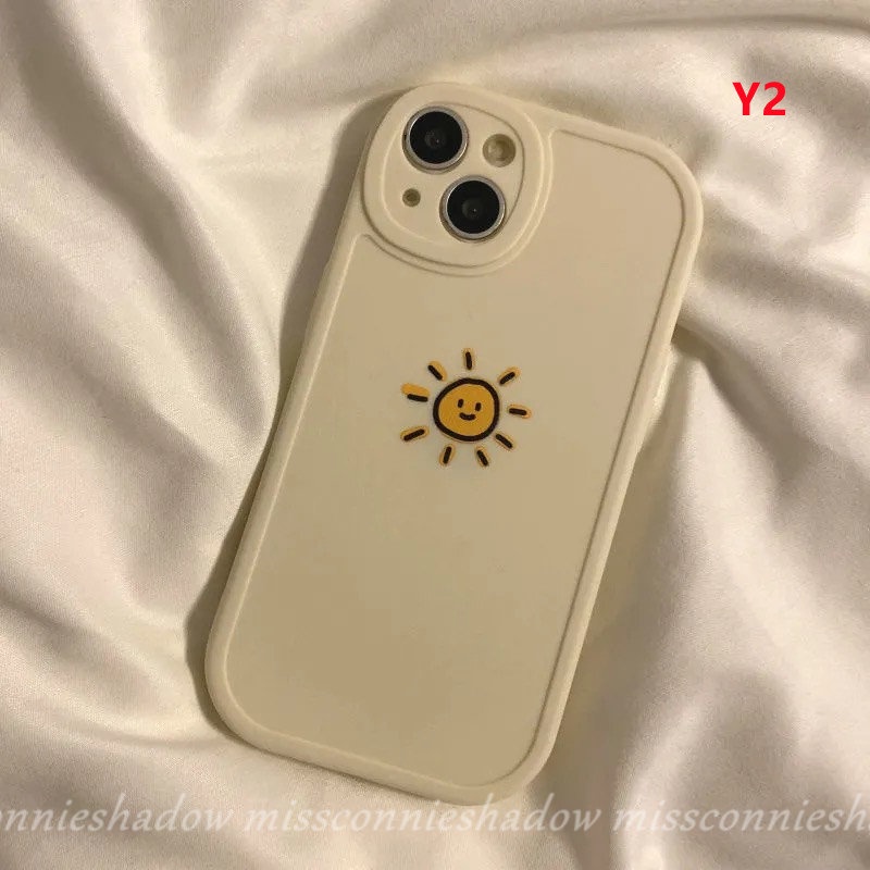 IPHONE Pasangan Case Kompatibel Untuk Iphone7 8 6 6s Plus 11 12 14 13 Pro Max14 Plus XR X XS MAX SE 2020 Bulan Matahari Warna Solid Sederhana Soft TPU Full Pelindung Ponsel Cover