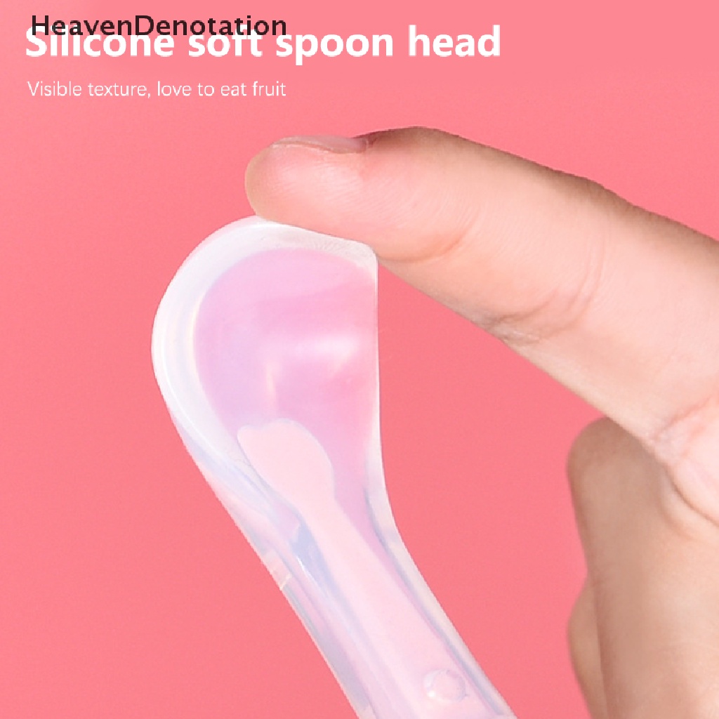 [HeavenDenotation] Sendok Makan Makanan Bayi Stainless Steel Scraping Silicone Soft Spoon Cutlery HDV