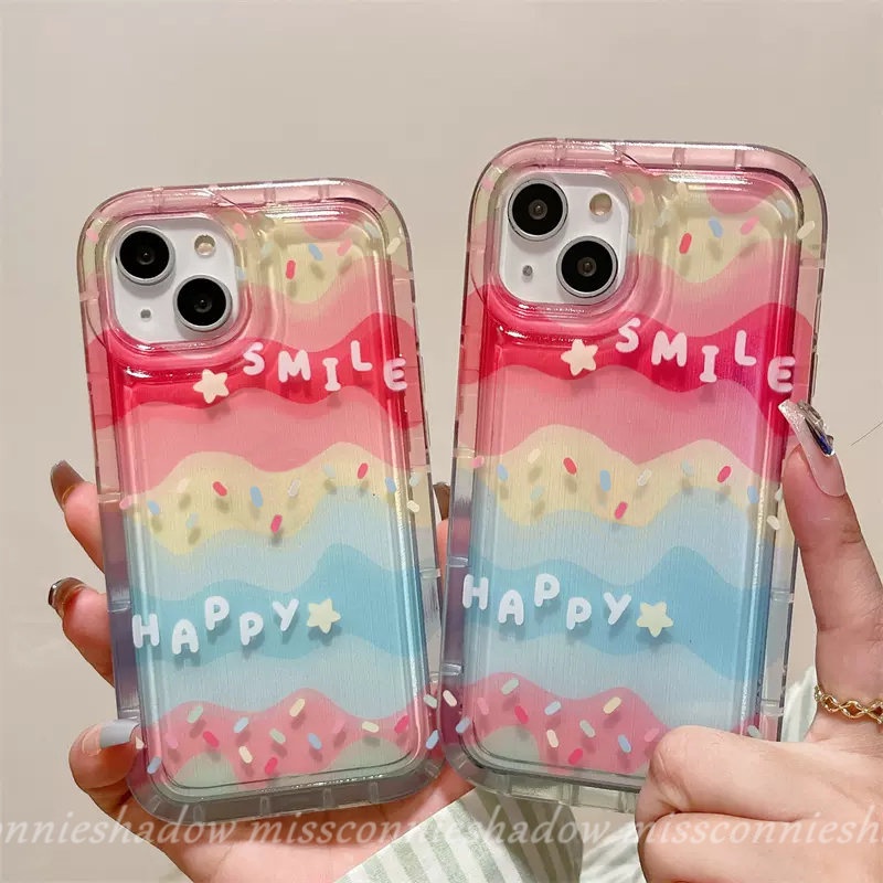 IPHONE Ins Kreatif Warna-Warni Rainbow Happy Smile Candy Color Case Kompatibel Untuk Iphone11 7Plus XR 13 12 14 Pro Max 6 6s 8plus X Xs Max SE 2020 Shockproof Airbag Transparan Soft Cover