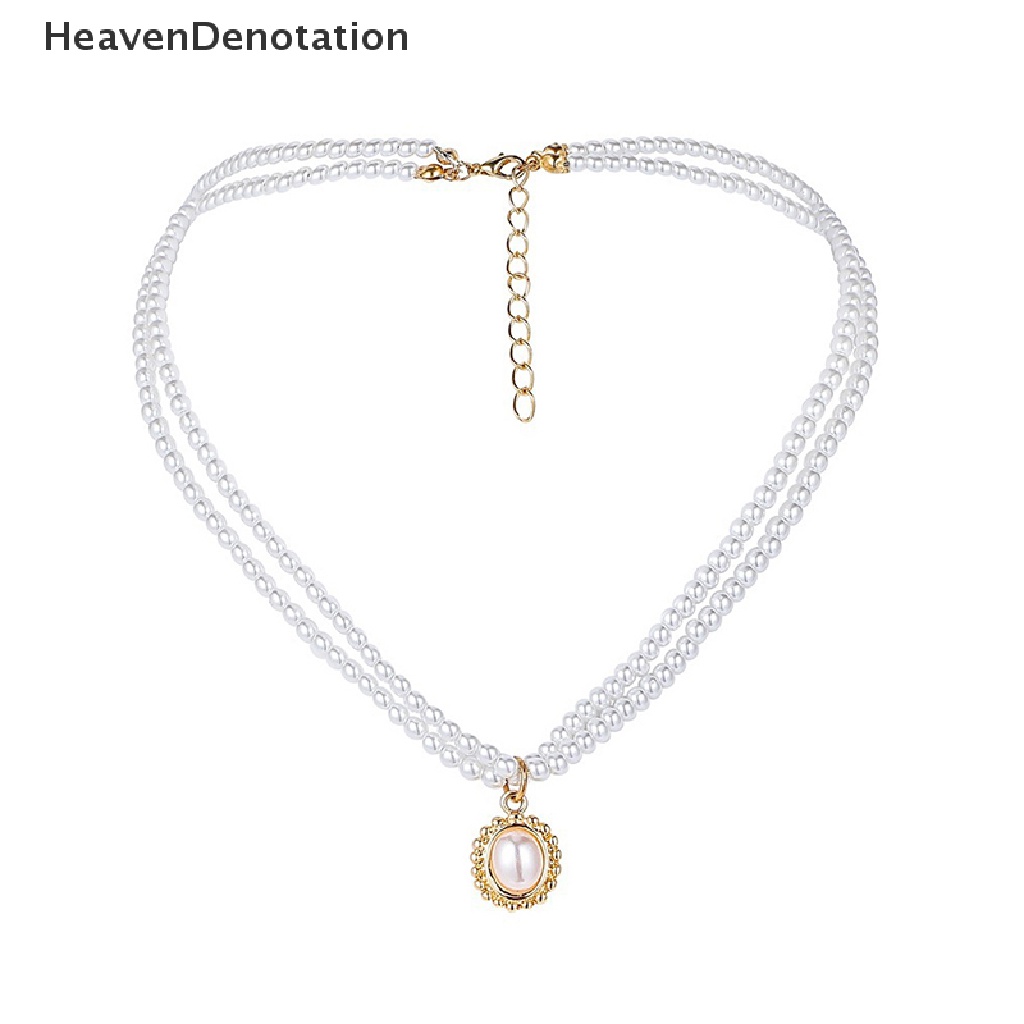 [HeavenDenotation] Fashion Wanita Kalung Choker Retro Double Layer Mutiara Sederhana Populer Kalung Pernikahan Wanita Kalung Leher Rantai Manik-Manik Kalung Chocker Kerah Perhiasan Hadiah HDV