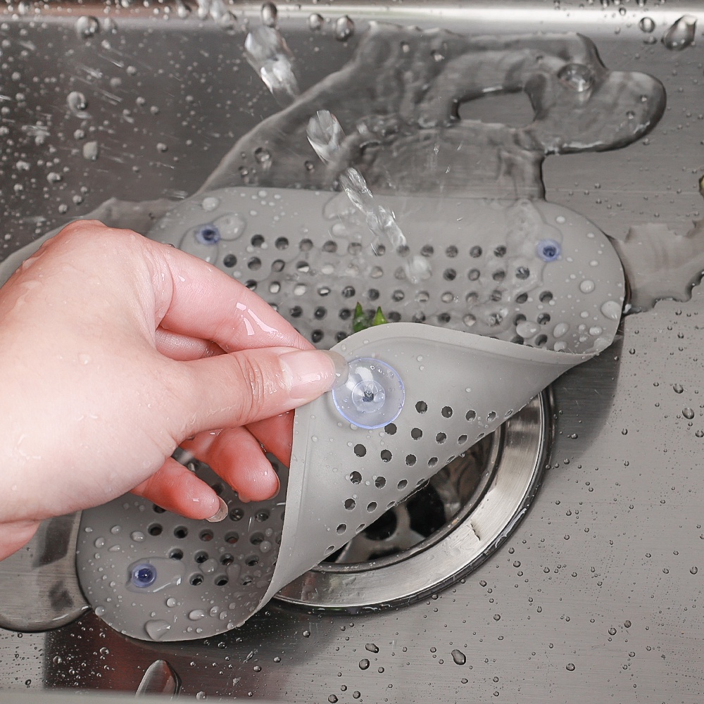 Alas Saringan Sisa Makanan Wastafel Kamar Mandi Floor Drain Hair Fur Trapper Anti Bau Anti Sumbat Silicone Filter Mat Suction Cup Design Mesh Drainage Cover