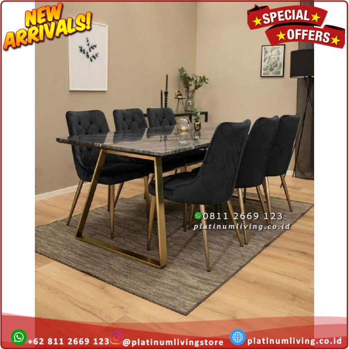Meja Makan Marmer Import Kaki Stainless Kursi 6 Meja Makan Marmer Asli