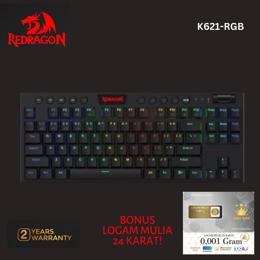 RedragonKeyboard Redragon Wireless Mechanical Low Profile HORUS TKL- K621-RGB