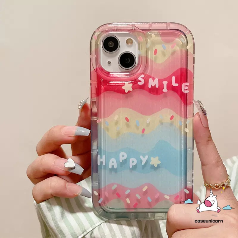 IPHONE Ins Warna-Warni Pelangi Case Kompatibel Untuk Iphone11 14 13 12 Pro MAX 7plus XR 6 6S 78 Plus X XS MAX Bintang Lucu Senyum Bahagia Lembut TPU Silicon Bening Airbag Shockproof Phone Cover