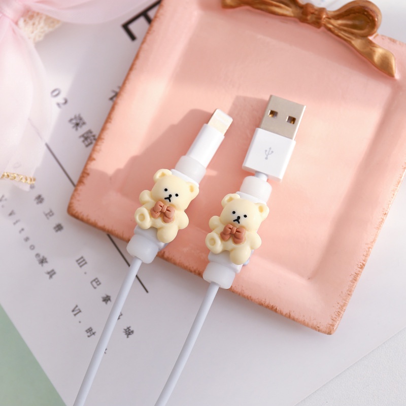 1pasang Pelindung Penggulung Kabel Charger USB Kartun Untuk IPhone USB Cable Charger Protector Caps