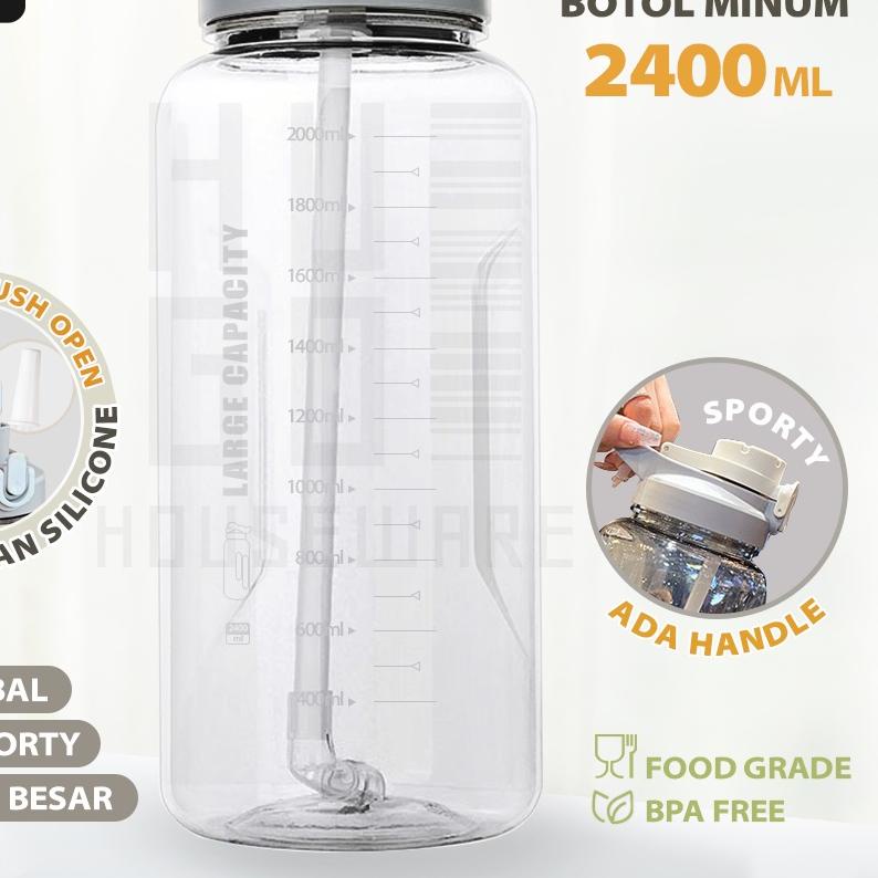 ☜ HUGO Botol Minum 2,4 Liter Jumbo Besar Anti Bocor Food Grade Tempat Air Minum 2400 ml ○