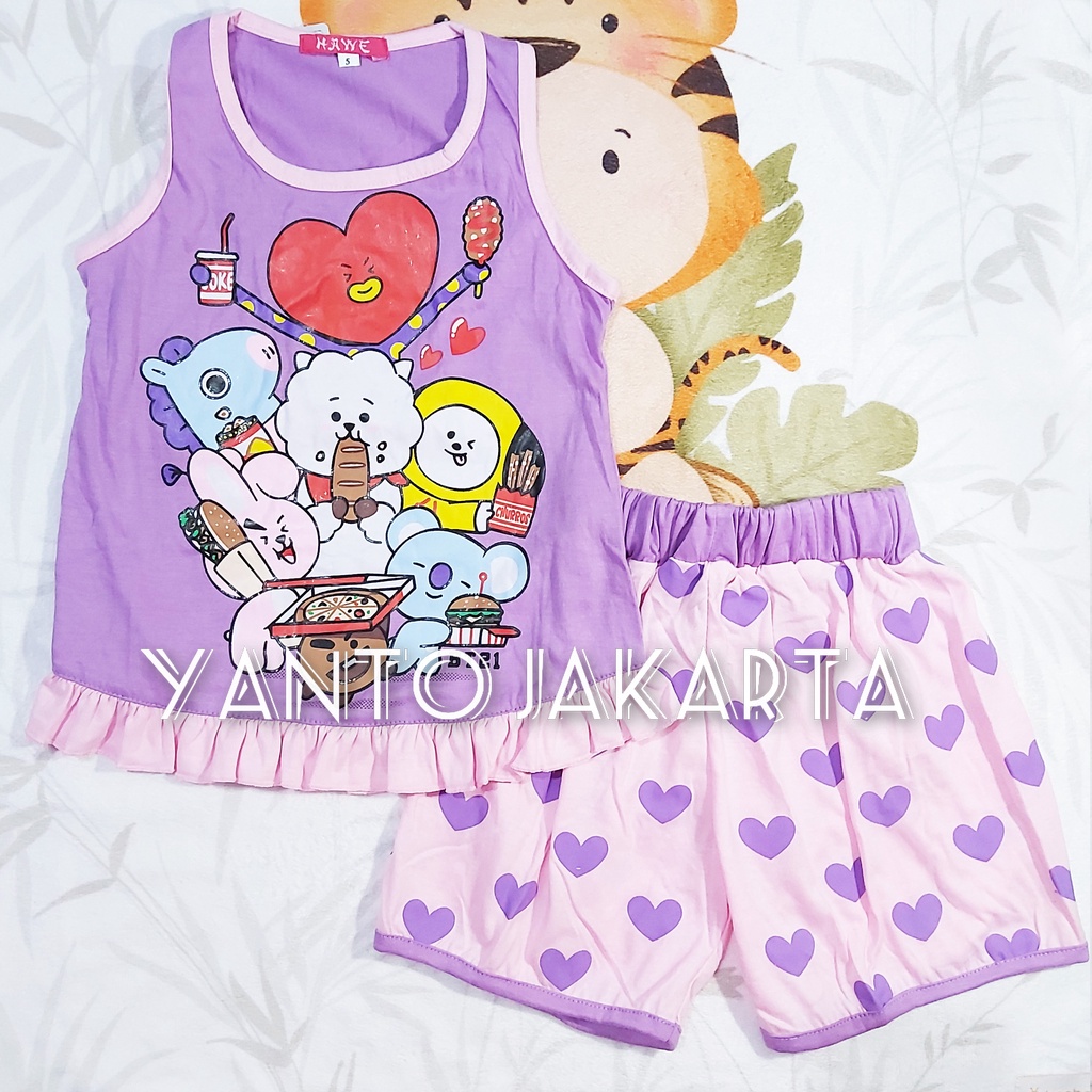 SETELAN BT21 SINGLET ANAK PEREMPUAN 1-5 TAHUN