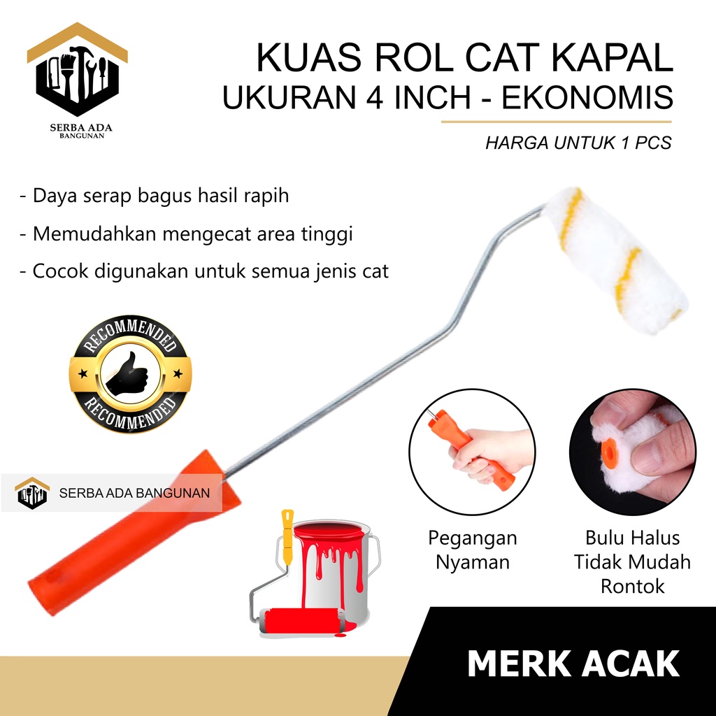 KUAS ROLL KAPAL MINI KECIL CAT GAGANG PLASTIK kuas roll kapal kecil 60 cm 4 inch