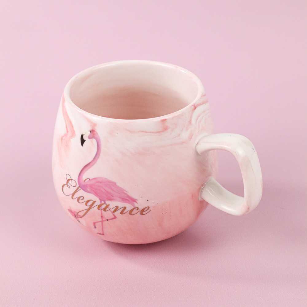 Gelas Cangkir Kopi Keramik Coffee Mug Desain Aesthetic Flamingo warna Pink 320ml