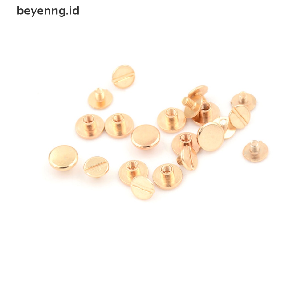 Beyen 10set Kepala Datar Kuningan Solid Stud Sekrup Paku Paku Keling Kerajinan Kulit Dompet Sabuk DIY ID