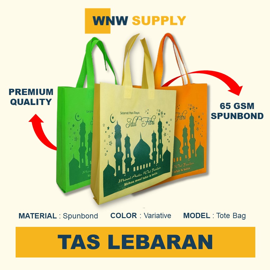 

Tas Souvenir Spunbond Sablon Parcel Lebaran Parsel Idul Fitri Standing Handle 40 x 30 x 8 Tas Spunbond Premium