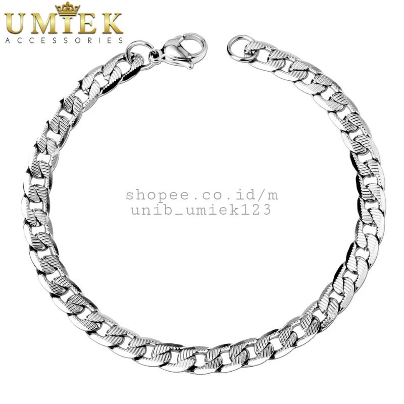 Gelang Pria Wanita Titanium Rantai Silver Putih Perak sisik naga Rante asli Cowok Cewek keren panjan