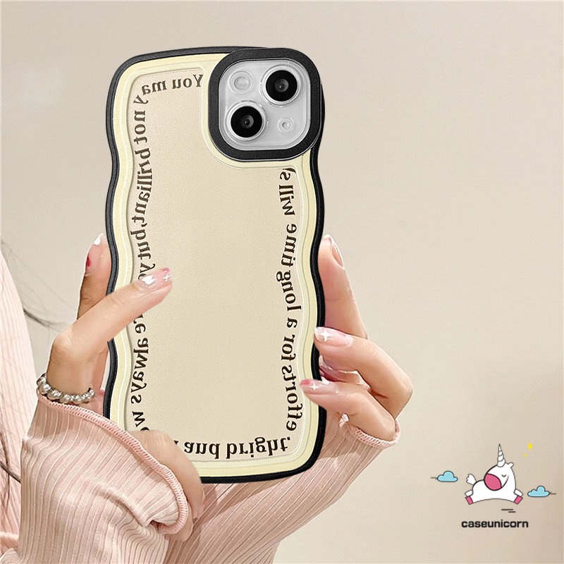 IPHONE Kompatibel Untuk Iphone11 14 13 12 Pro MAX XR 78 6 6S Plus X XS MAX SE 2020 Shockproof Mewah Bergelombang Tepi Ins Korea Huruf Sederhana Soft TPU Case Dengan Bracket Phone Ring Holder