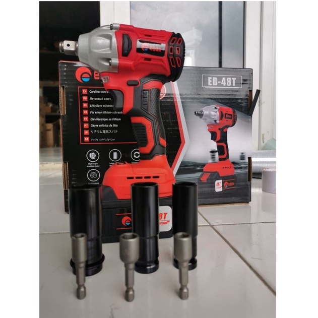 Impact Wrench Edon 48V Mesin Pembuka Baut SET BOX 1 BATERAI Brushless