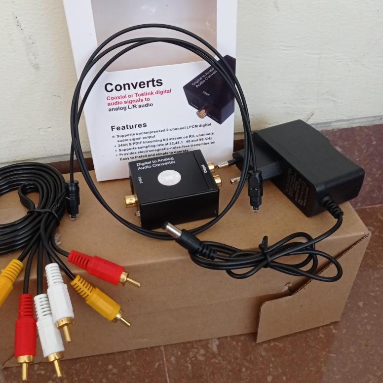 ♣ PAKET Converter Optik Audio to RCA + Kabel Optic Toslink dan Kabel RCA 3 to 3 untuk TV Ke Speaker 