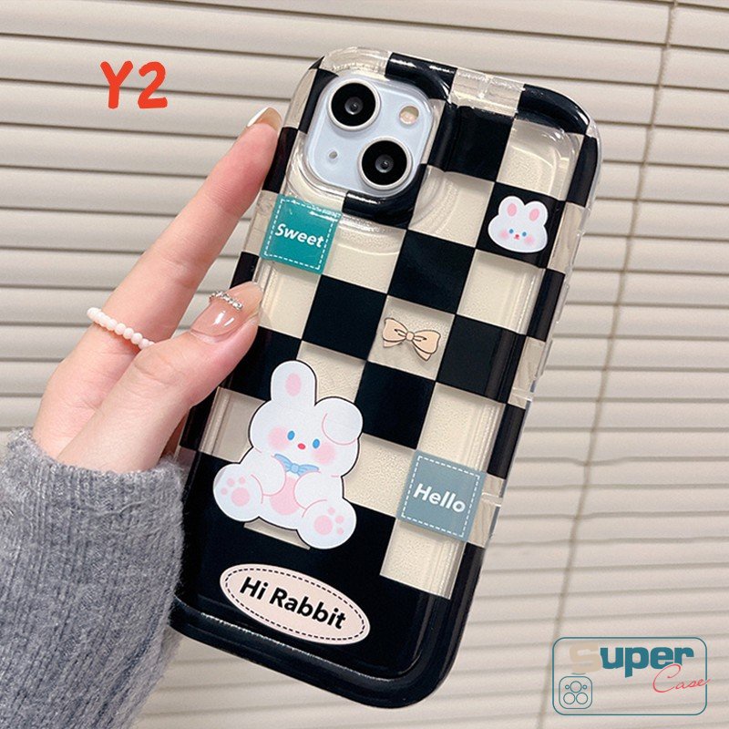 IPHONE Kompatibel Untuk Iphone11 7plus 8plus 13 14 12 Pro Max7 8 6 6S Plus XR X XS MAX Beruang Lucu Kelinci Kotak-Kotak Kotak-Kotak Lembut TPU Shockproof Airbag Pasangan Ponsel Case