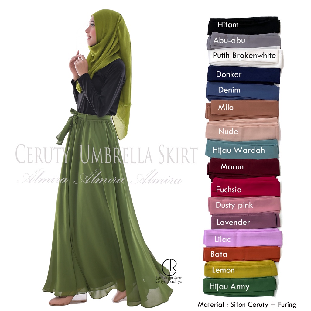 Rok Panjang Wanita Payung Muslimah Sifon Chiffon Ceruti Umbrella Skirt Griyaraditya Almira