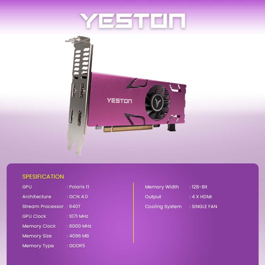 VGA CARD / VGA AMD YESTON RX 550 4GB 4HDMI GDDR5 128 BIT