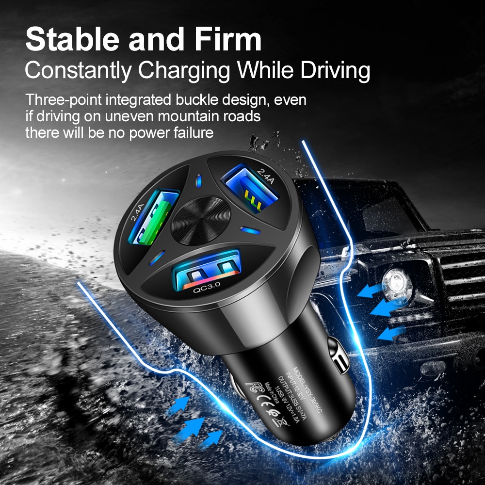 Charger Mobil 7A 3port QC3.0 USB Quick Charger Untuk i-Phone Android Tipe C Handphone Fast Charger Adapter Di Mobil
