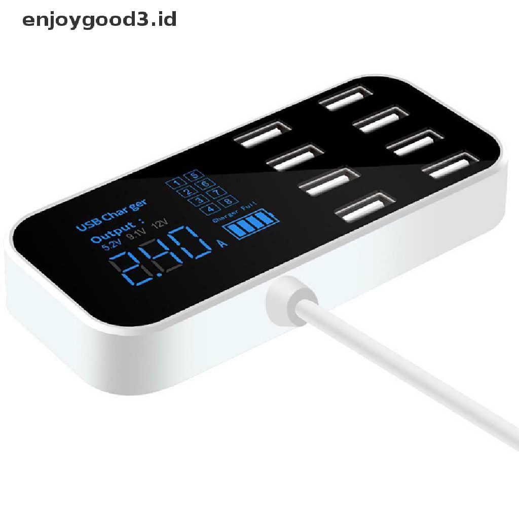 [Rready Stock] USB 8port Adaptor Charger Mobil Smart LED Display Charging Station (ID)