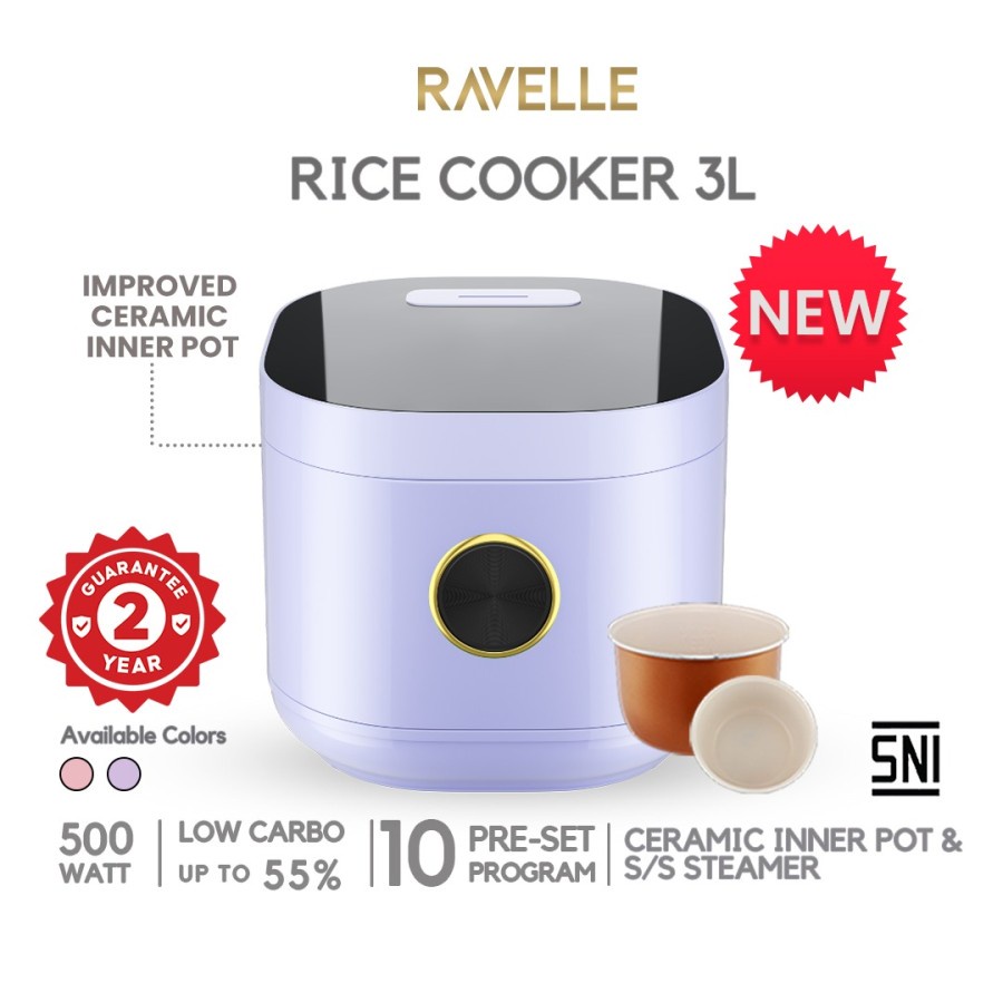 Ravelle Digital Rice Cooker Low Carbo 3L (1.2L Nasi)