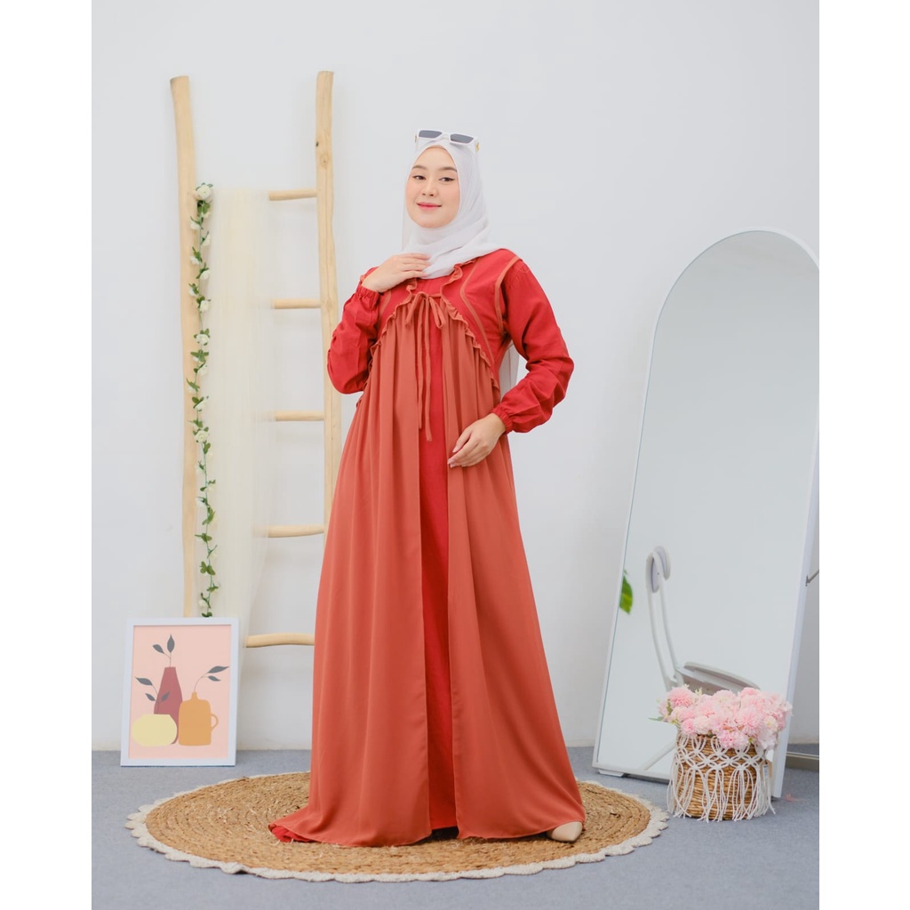 SONYA SET DRESS 2 1N 1 ( DRESS + OUTER ) - MAXI DRESS POLO LINEN ELEGANT - DRESS LEBARAN MEWAH